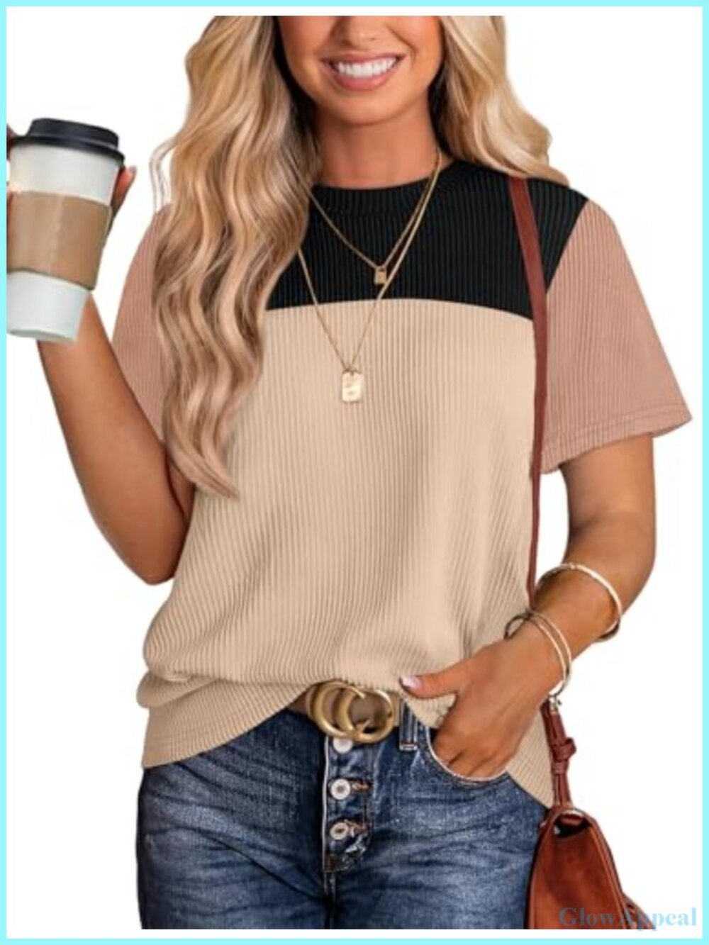 Womens Color Block Knit Top Short Sleeve Crew Neck Casual Summer Blouse